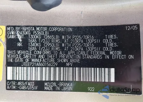 2006 Toyota Highlander V6 z USA, uszkodzony, nr VIN JTEEP21A860156229